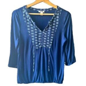 Old Navy blue peasant top small Y2K floral vintage bohemian cottagecore​ boho